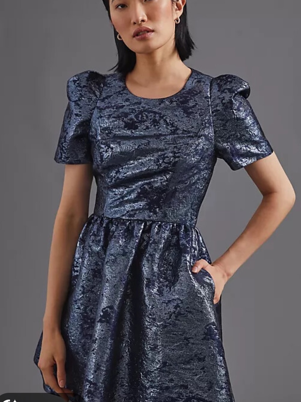 Black Halo EVE Anthropologie Blue Foiled Metallic Mini Party Dress Size 10